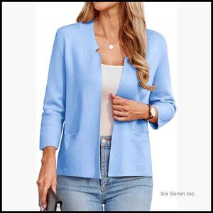 Lightweight Knit Blazer 3/4 Sleeve Cropped Cardigan Business Casual
